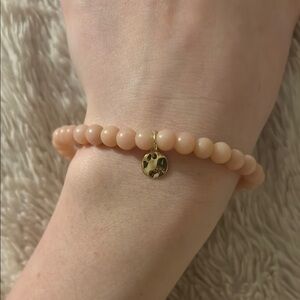 Peach Beaded Bracelet with Gold Charm
